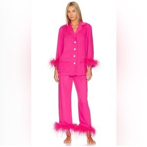 Sleeper Hot Pink Party Pajama Set w/ Real Ostrich Feathers Large $390 Revolve